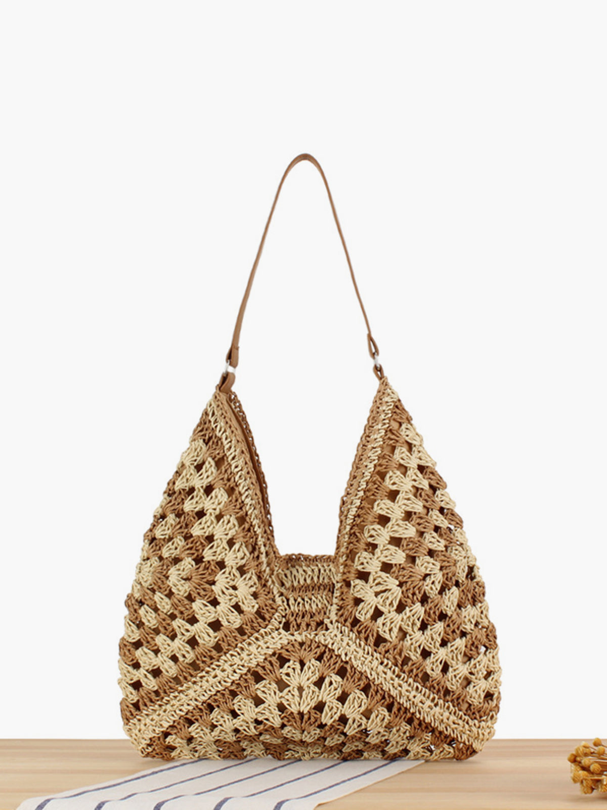 Crochet Straw Hobo Bag – Granny Square Shoulder Bag Boho Beach