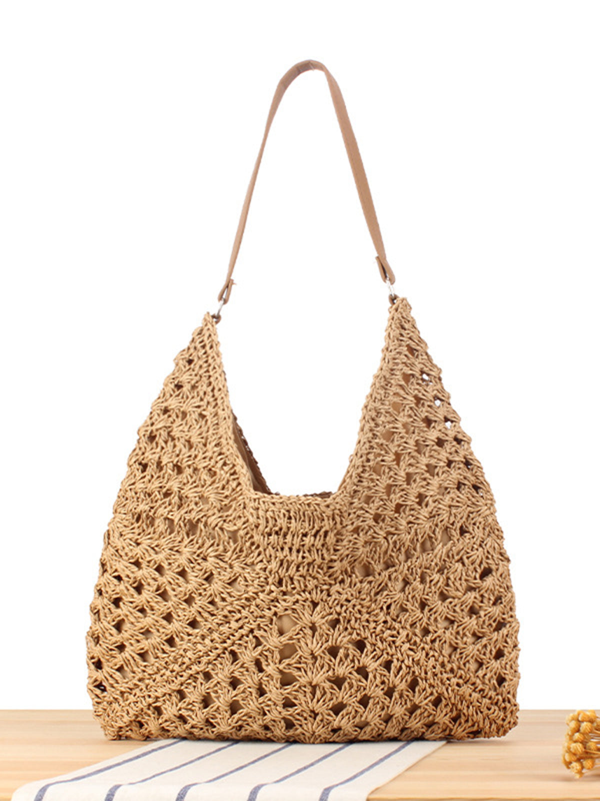 Crochet Straw Hobo Bag – Granny Square Shoulder Bag Boho Beach