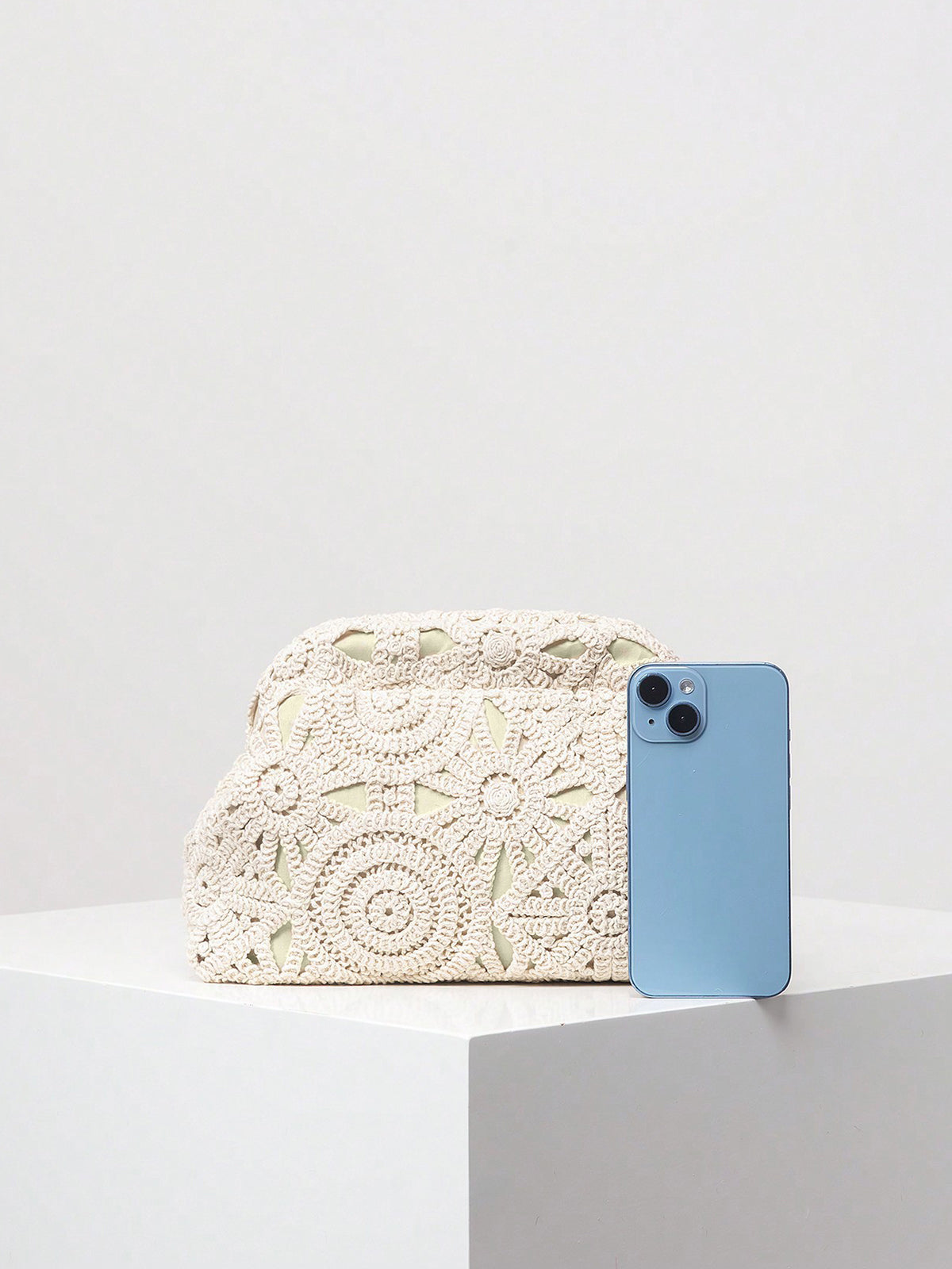 Crochet Lace Clutch Bag – Floral Open-Weave Boho Purse