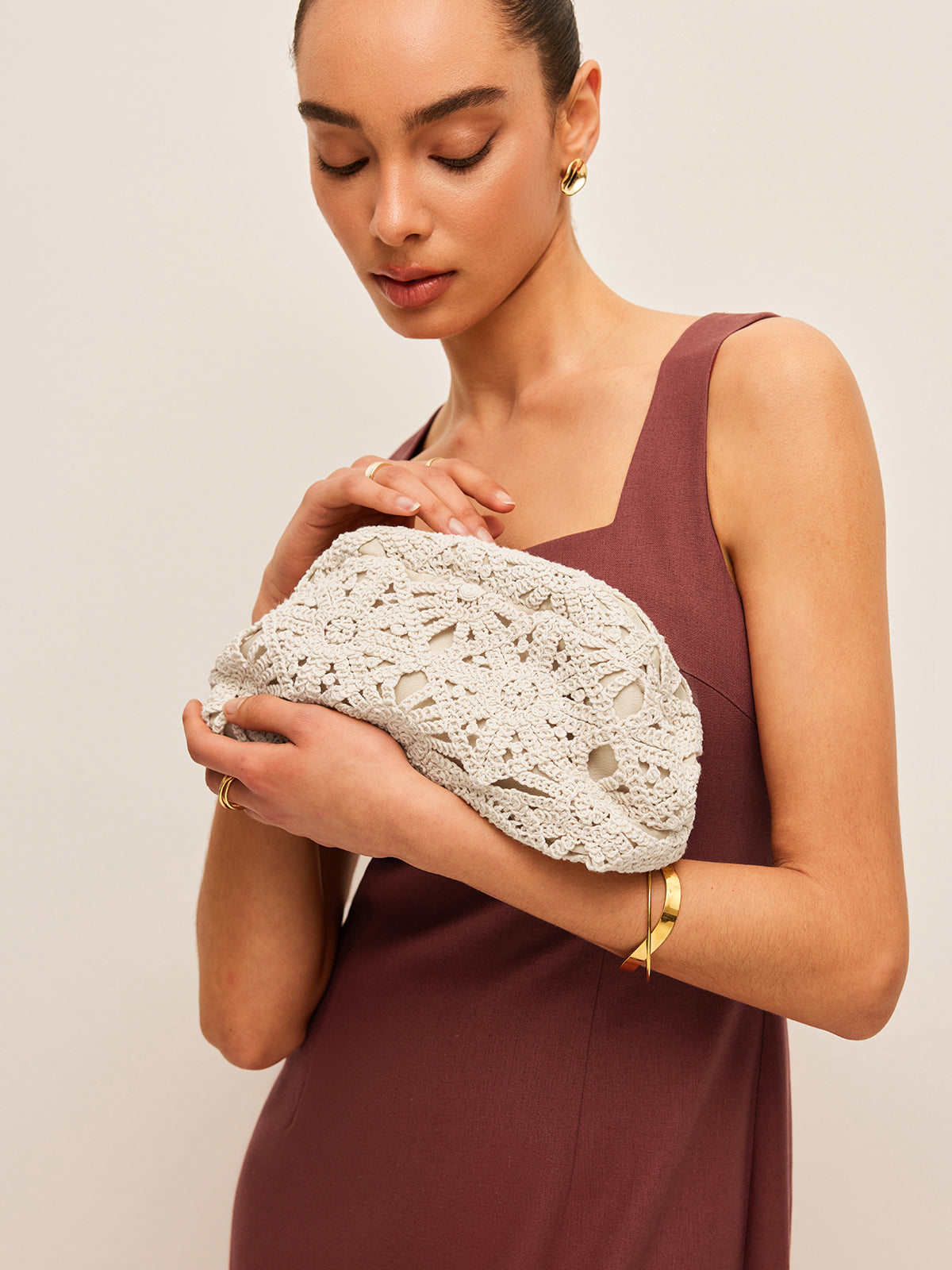 Crochet Lace Clutch Bag – Floral Open-Weave Boho Purse