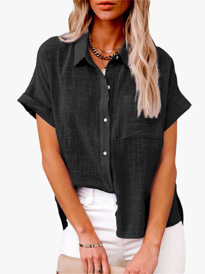 Linen Button-Down Shirt Women – Short Sleeve Relaxed Fit Blouse