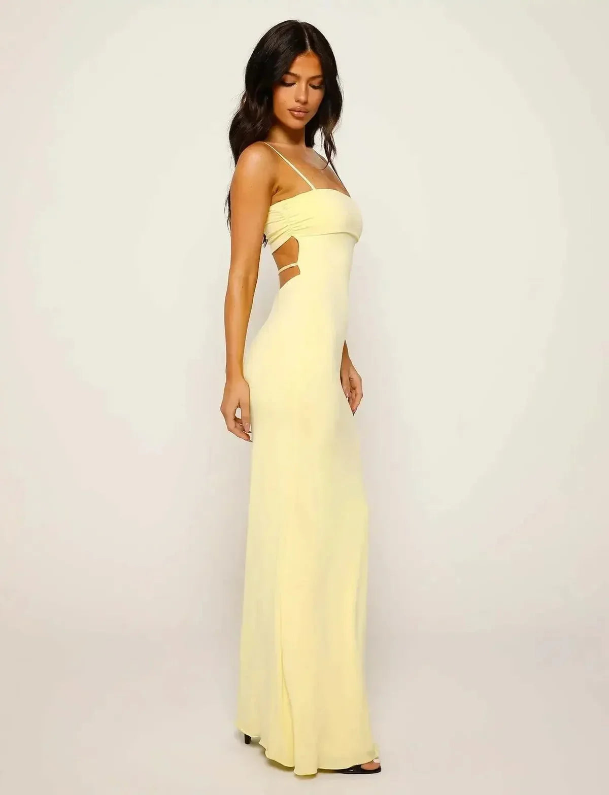 Backless Bodycon Maxi Dress – Spaghetti Strap Cut-Out Waist