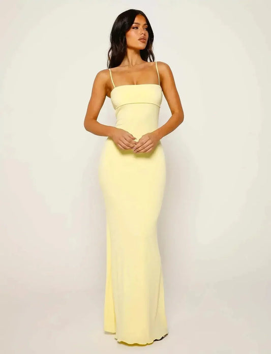 Backless Bodycon Maxi Dress – Spaghetti Strap Cut-Out Waist