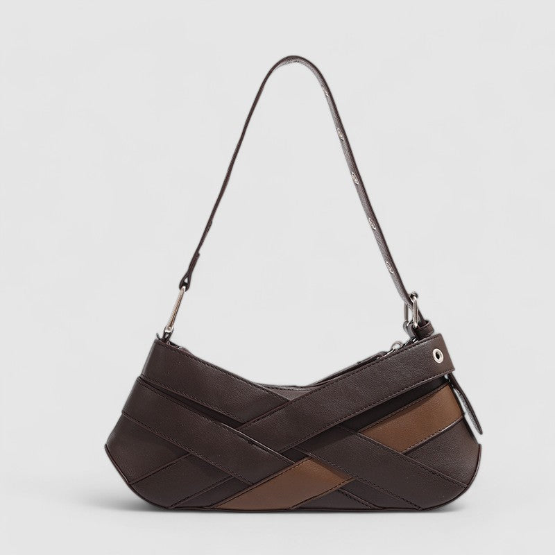 Vegan Leather Buckle Shoulder Bag – Edgy Baguette Purse with Eyelet Strap