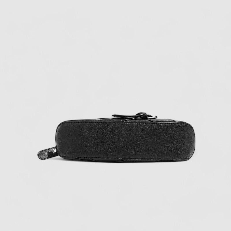 Vegan Leather Buckle Shoulder Bag – Edgy Baguette Purse with Eyelet Strap