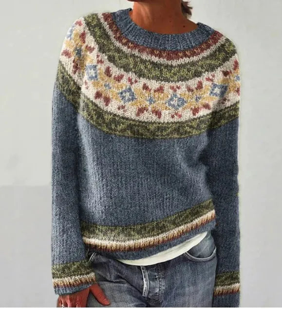 Colorwork Yoke Knit Pullover – Women's Relaxed Fit Sweater