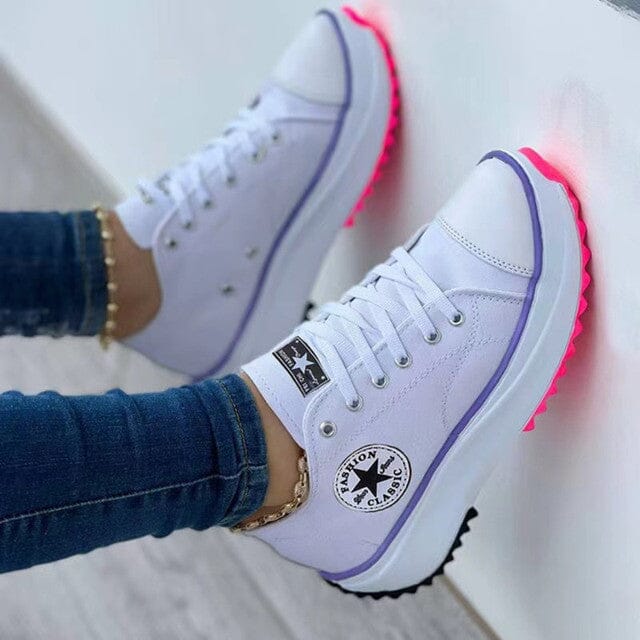 Women's Canvas Platform Sneakers – Lace-Up Low Top Star Patch