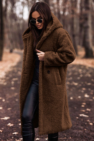 Long Teddy Bear Coat Women – Hooded Oversized Sherpa Coat