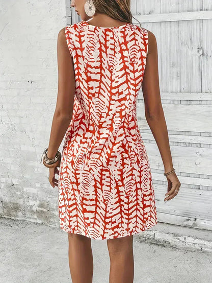 Abstract Print Sleeveless Swing Dress – Keyhole Neck Summer Dress