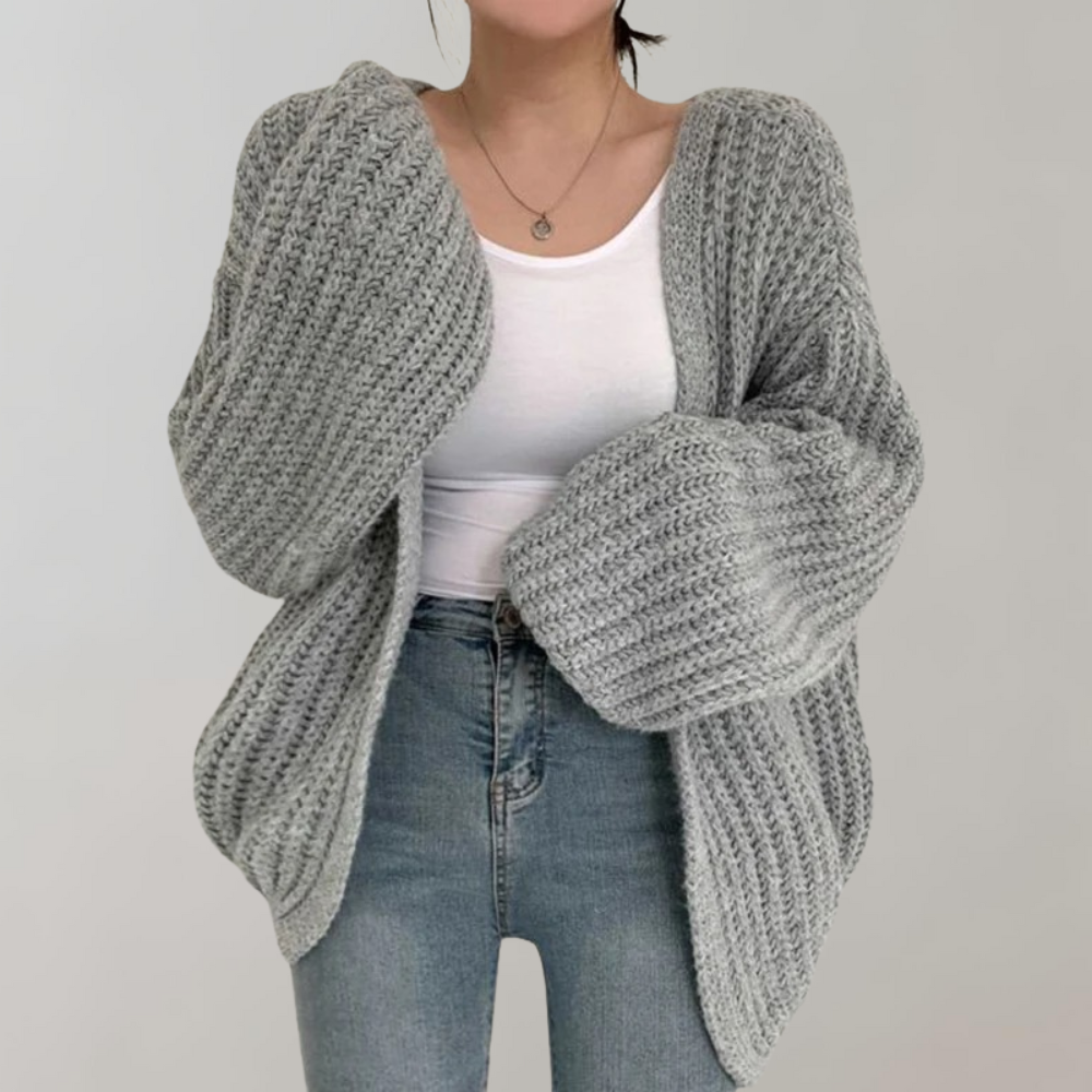 Chunky Knit Oversized Cardigan – Open Front Balloon Sleeve