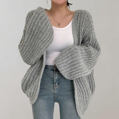 Chunky Knit Oversized Cardigan – Open Front Balloon Sleeve