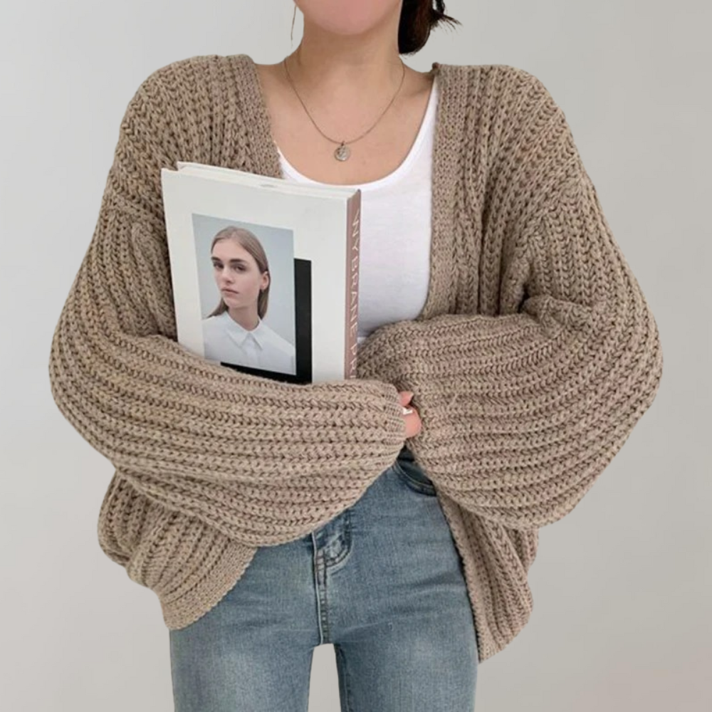 Chunky Knit Oversized Cardigan – Open Front Balloon Sleeve