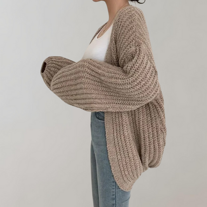 Chunky Knit Oversized Cardigan – Open Front Balloon Sleeve