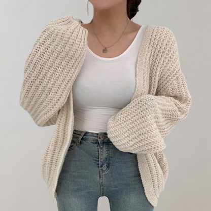 Chunky Knit Oversized Cardigan – Open Front Balloon Sleeve