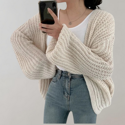 Chunky Knit Oversized Cardigan – Open Front Balloon Sleeve