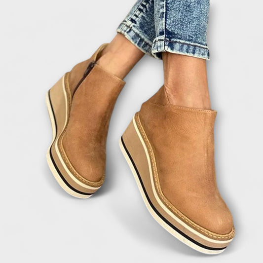 Platform Wedge Ankle Boots – Round Toe Side Zipper Booties