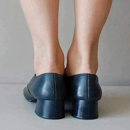 Women's Leather Mary Jane Pumps – Low Block Heel Buckle Strap Shoes