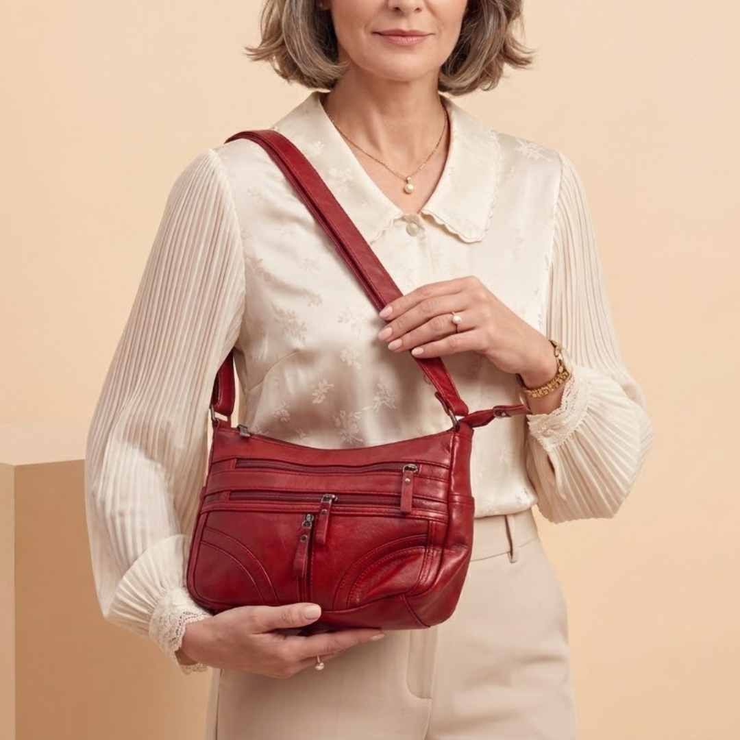 Multi-Pocket Soft Leather Crossbody Bag – Adjustable Shoulder Strap