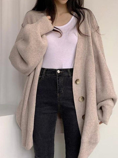 Ribbed Knit Oversized Cardigan – Button Front Long Sleeve