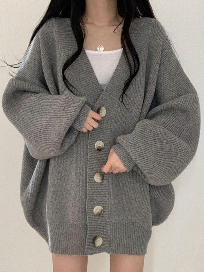 Ribbed Knit Oversized Cardigan – Button Front Long Sleeve