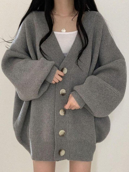 Ribbed Knit Oversized Cardigan – Button Front Long Sleeve