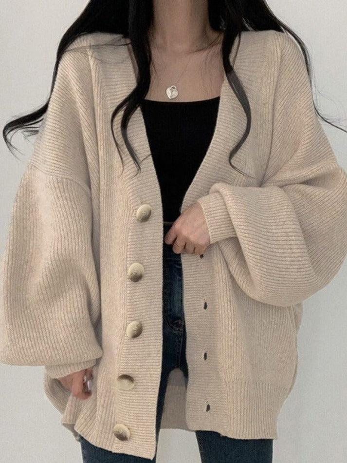 Ribbed Knit Oversized Cardigan – Button Front Long Sleeve