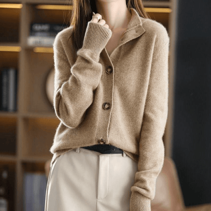 Cashmere Button-Front Cardigan – Collared Long Sleeve Knit Sweater
