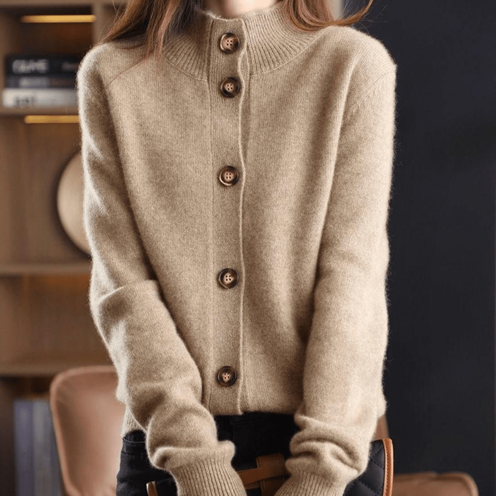 Cashmere Button-Front Cardigan – Collared Long Sleeve Knit Sweater