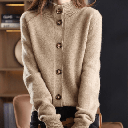 Cashmere Button-Front Cardigan – Collared Long Sleeve Knit Sweater