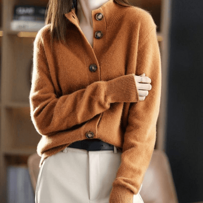 Cashmere Button-Front Cardigan – Collared Long Sleeve Knit Sweater