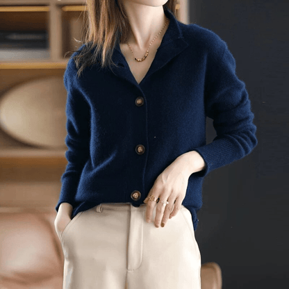 Cashmere Button-Front Cardigan – Collared Long Sleeve Knit Sweater
