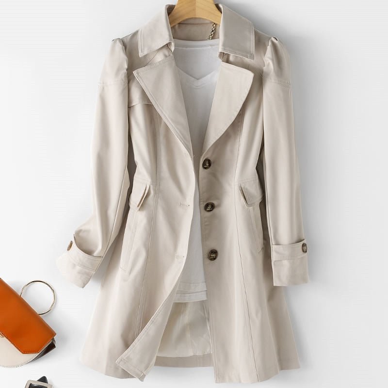Single-Breasted Trench Coat Women – Mid-Length Lapel Slim Fit