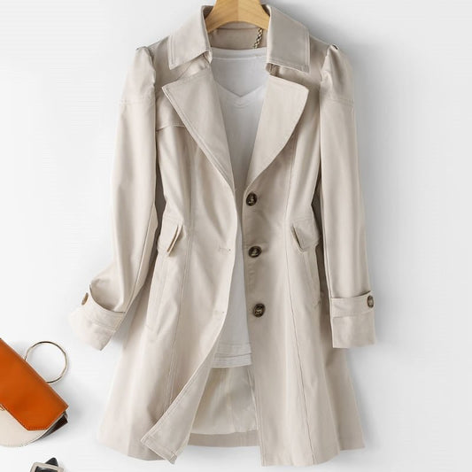 Single-Breasted Trench Coat Women – Mid-Length Lapel Slim Fit