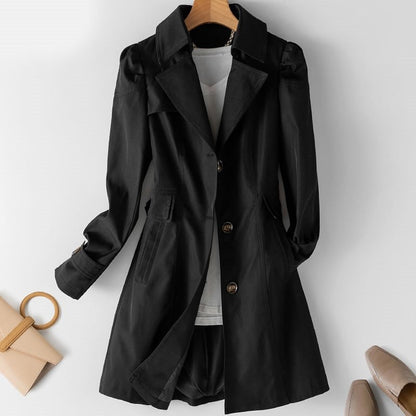 Single-Breasted Trench Coat Women – Mid-Length Lapel Slim Fit