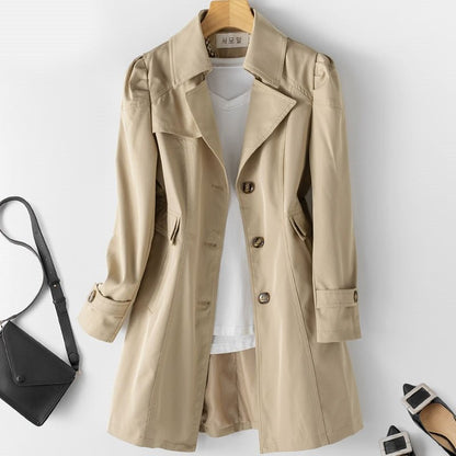 Single-Breasted Trench Coat Women – Mid-Length Lapel Slim Fit