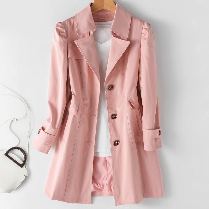 Single-Breasted Trench Coat Women – Mid-Length Lapel Slim Fit
