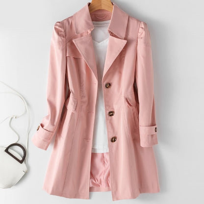 Single-Breasted Trench Coat Women – Mid-Length Lapel Slim Fit
