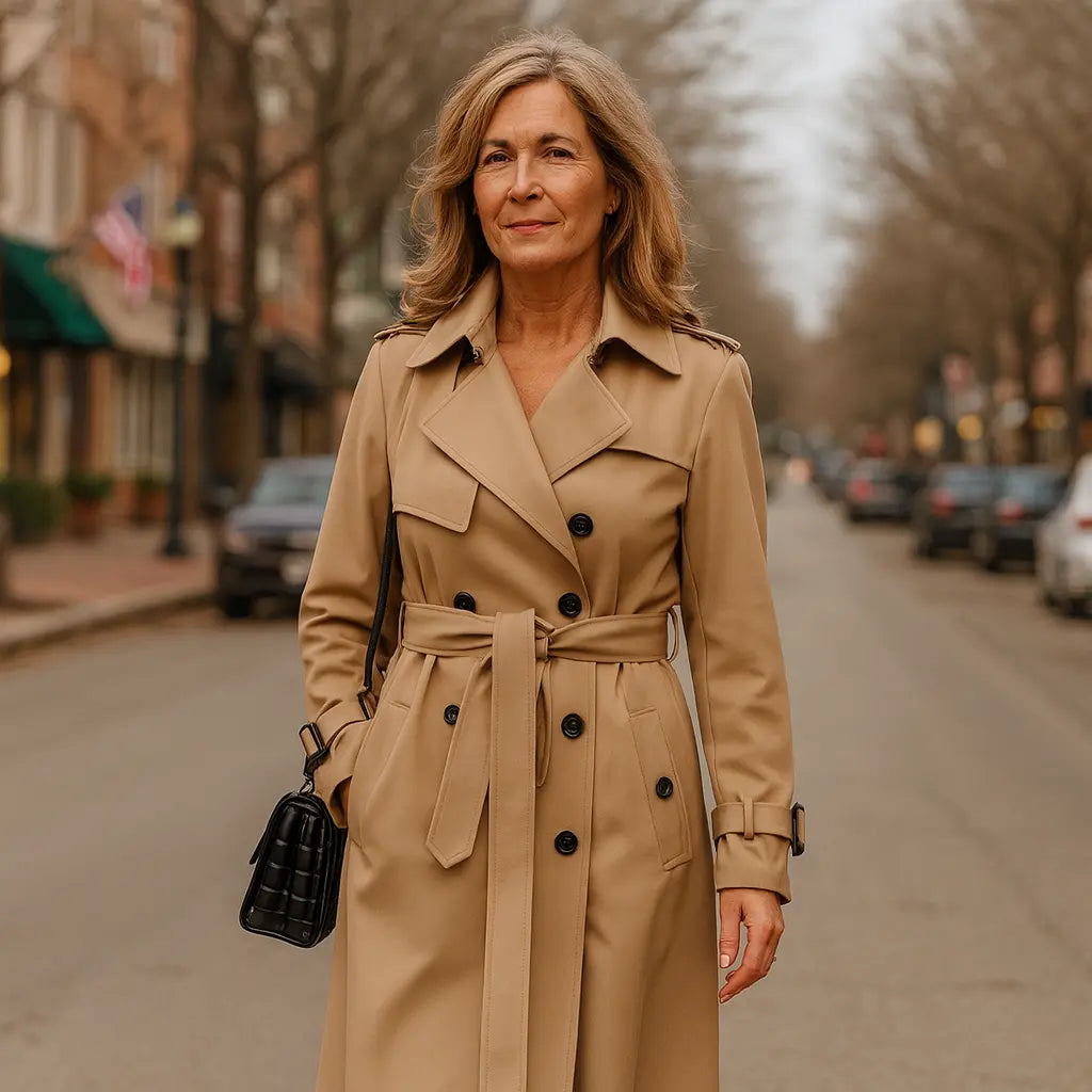 Double Breasted Long Trench Coat – Belted Lapel Coat for Women