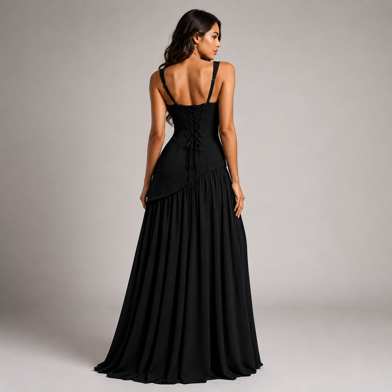 Draped Maxi Dress – Square Neck Sculpted Bodice Side Slit