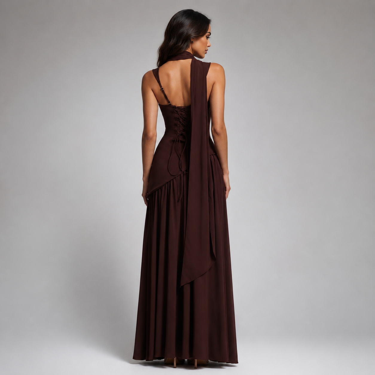 Draped Maxi Dress – Square Neck Sculpted Bodice Side Slit