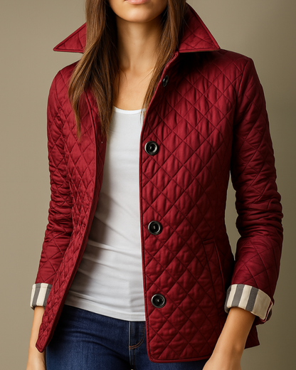 Diamond Quilted Jacket Women – Button-Front Stand Collar Insulated Jacket