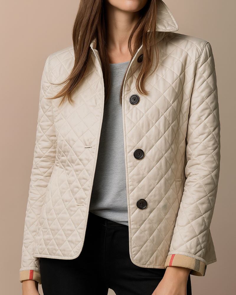 Diamond Quilted Jacket Women – Button-Front Stand Collar Insulated Jacket