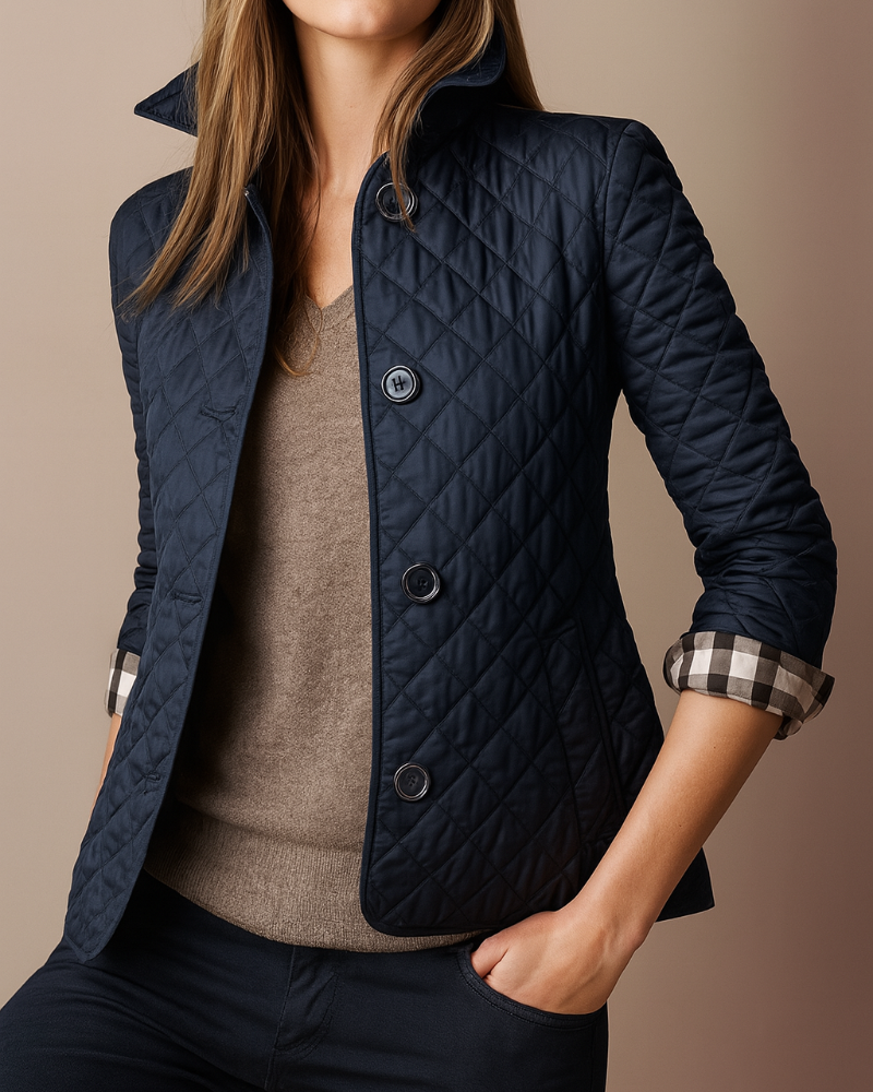Diamond Quilted Jacket Women – Button-Front Stand Collar Insulated Jacket