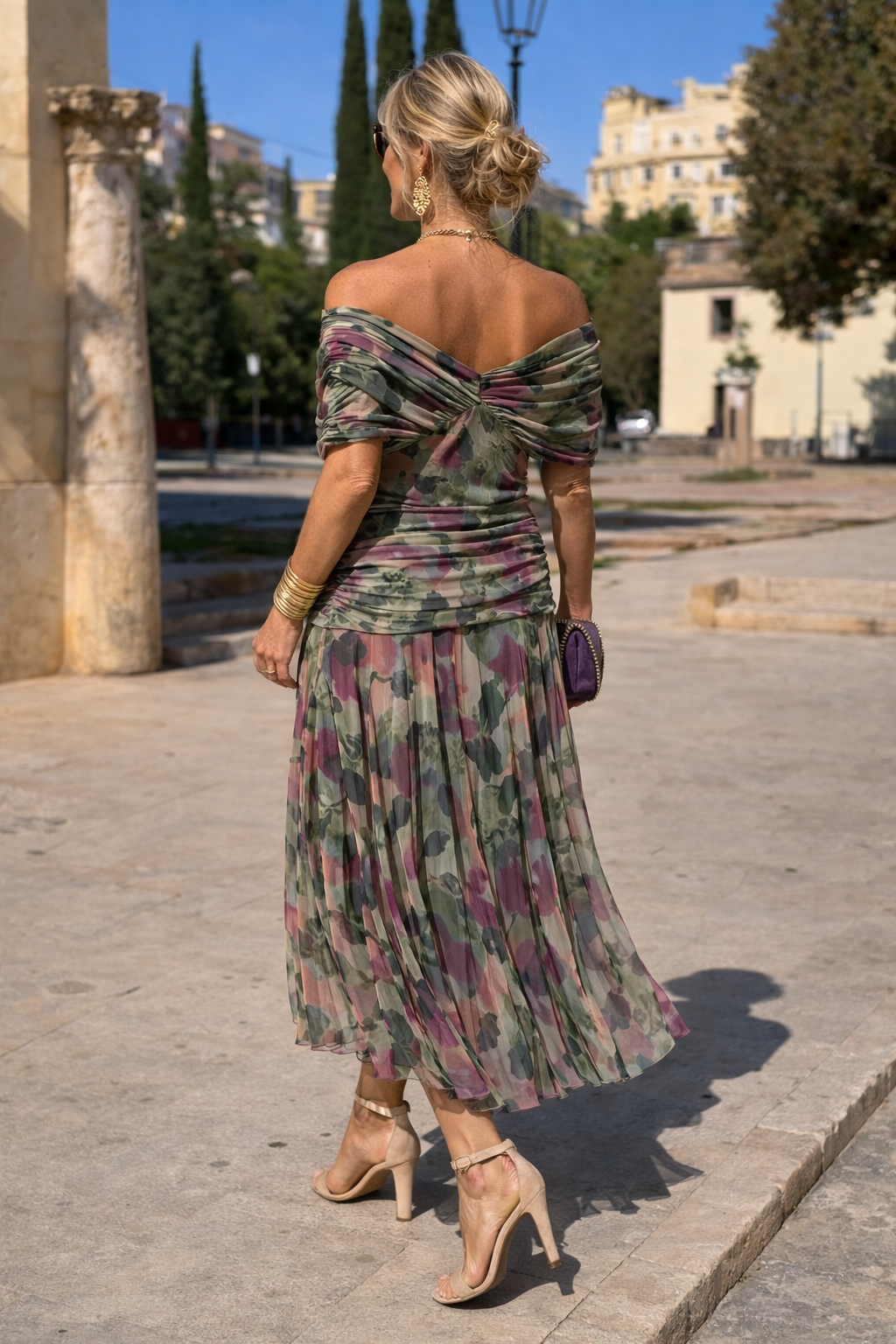Chiffon Ruched Waist Maxi Dress – Wrap V-Neck Wedding Guest Dress
