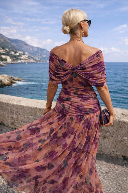 Chiffon Ruched Waist Maxi Dress – Wrap V-Neck Wedding Guest Dress