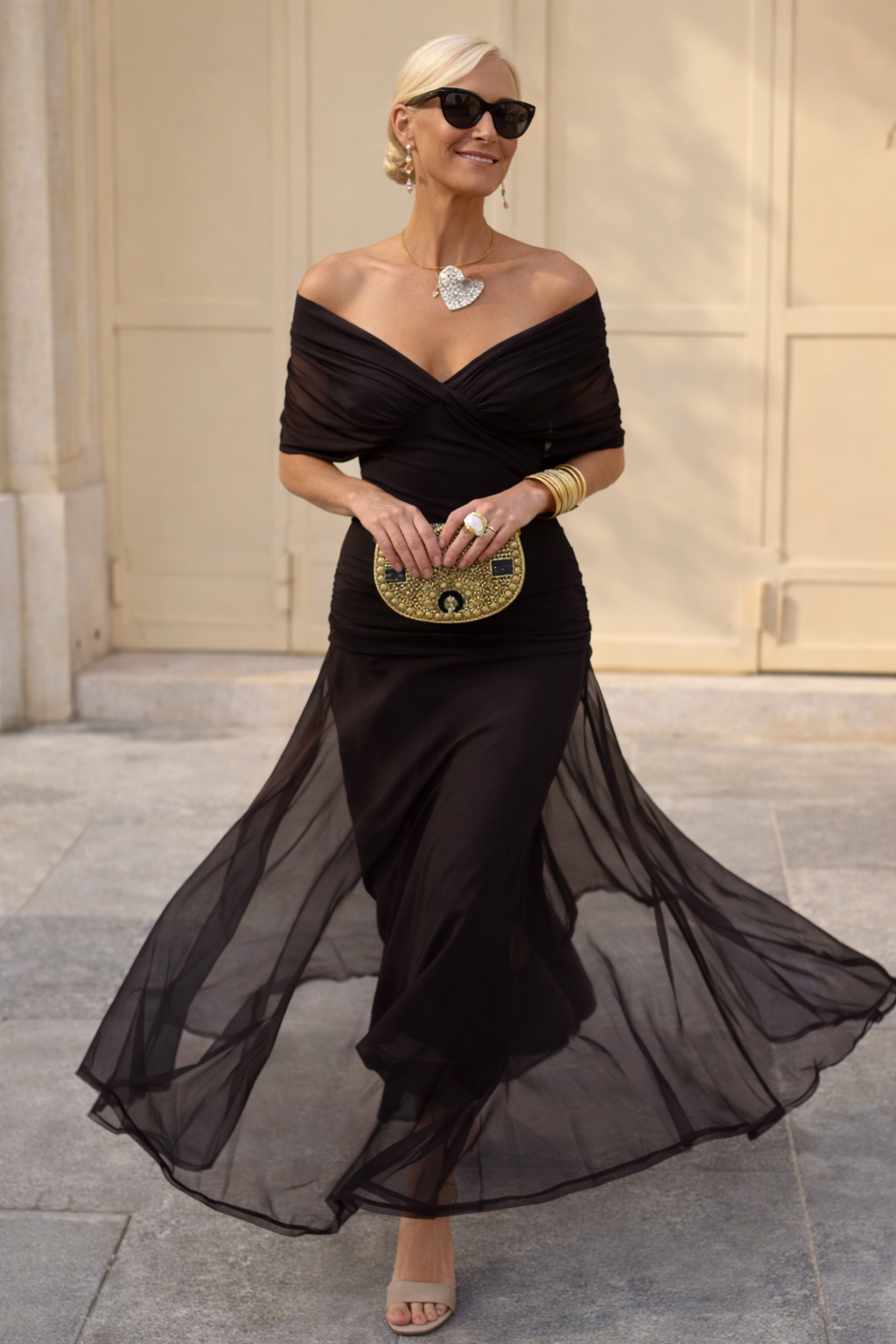 Chiffon Ruched Waist Maxi Dress – Wrap V-Neck Wedding Guest Dress