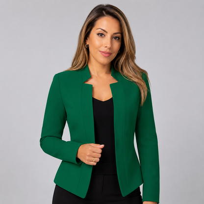 Open Front Knit Blazer – Collarless Long Sleeve Work Jacket