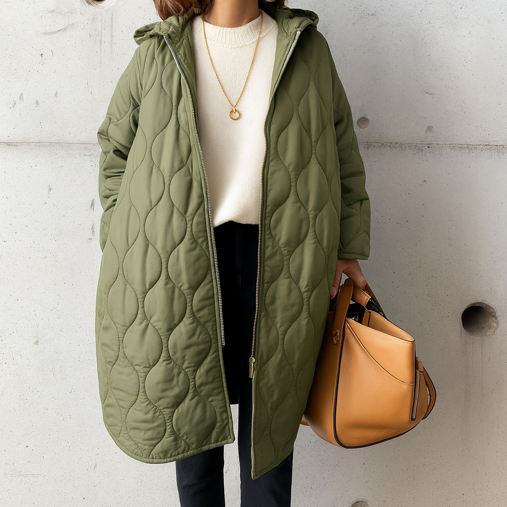 Quilted Hooded Long Coat – Women's Padded Parka Zip-Up