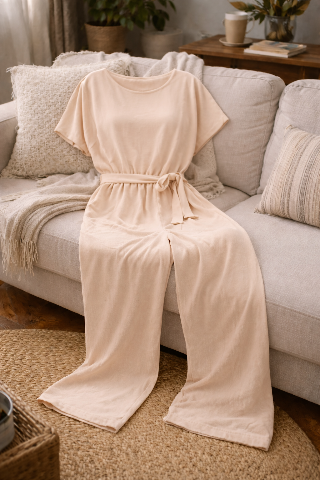 Wide Leg Jumpsuit Short Sleeve – Belted Tie-Waist Casual Romper