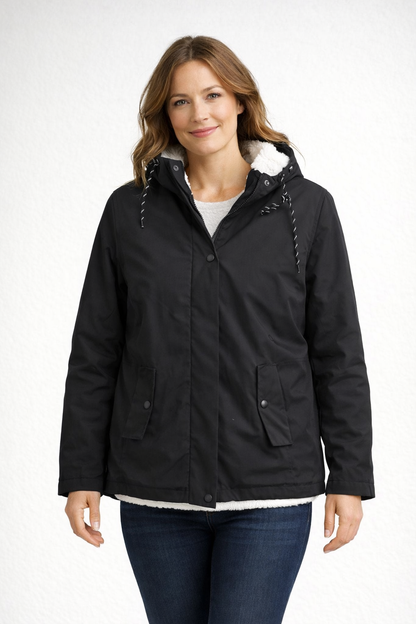 Sherpa-Lined Hooded Parka – Women's Winter Jacket with Snap Placket